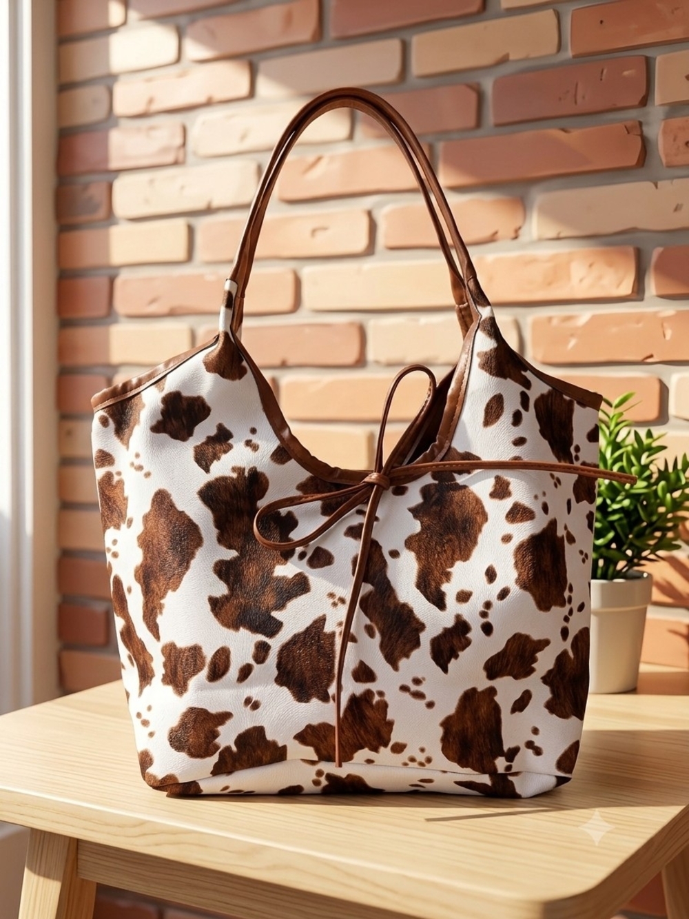 Cow Print Brown & White Tote Bag – Stylish Women’s Shoulder Bag